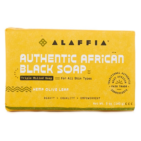 Alaffia Authentic African Black Soap Triple Milled, Hemp Olive Leaf - 5.0 oz