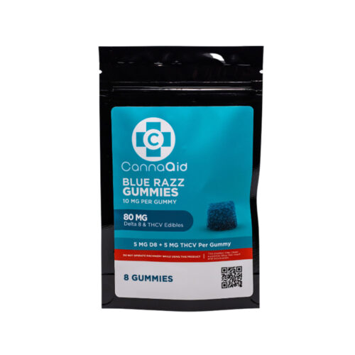 CannaAid Delta 8 THC + THCV Gummies - Blue Razz 5mg 8 Count