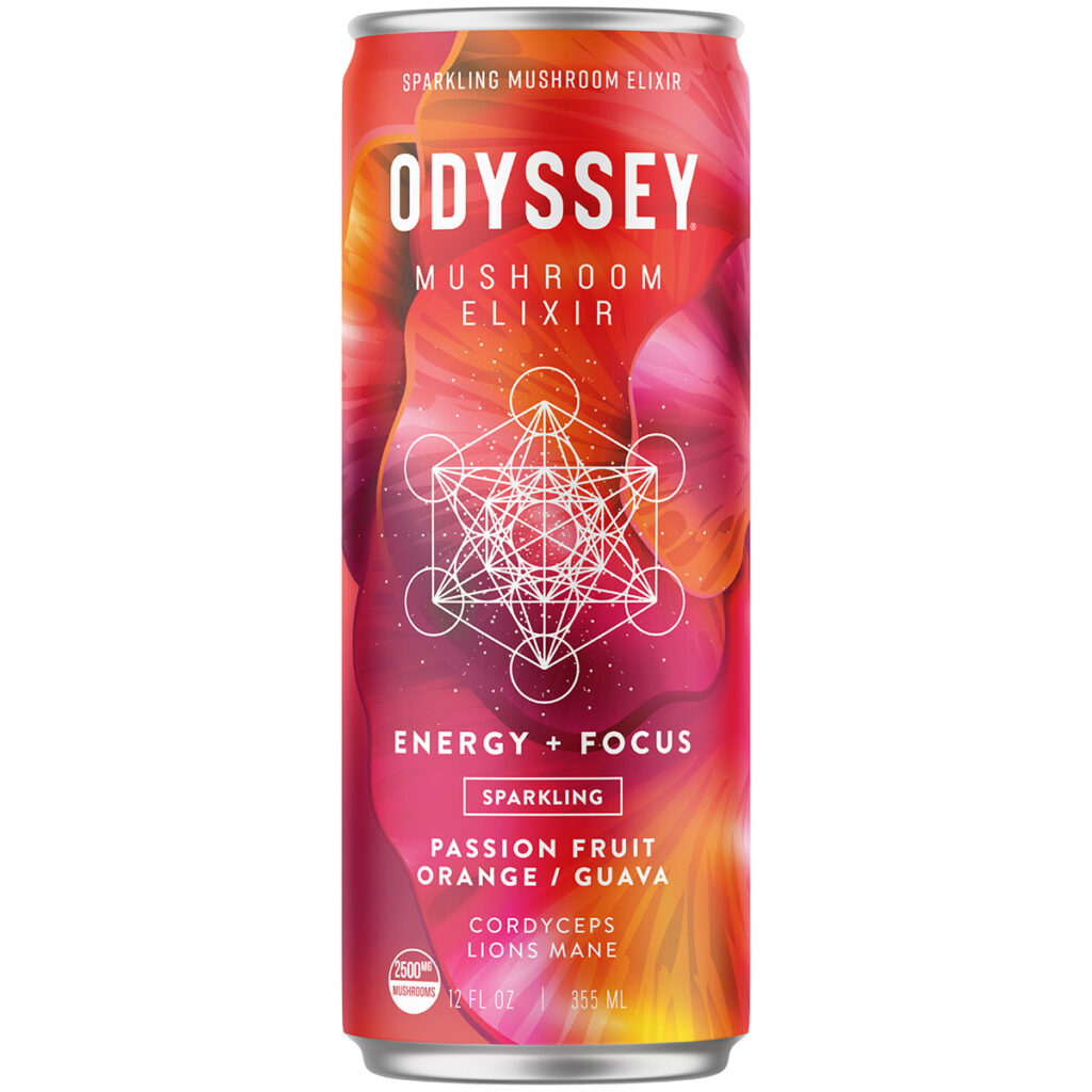 Odyssey Sparkling Elixir Energy + Focus - Passion Fruit, Orange and Guava 12oz 12 Pack