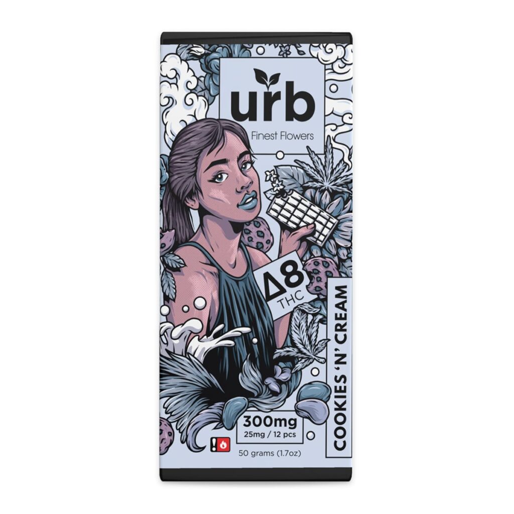 Urb Finest Flowers Delta 8 THC Chocolate Bar - Cookies N Creme 300mg