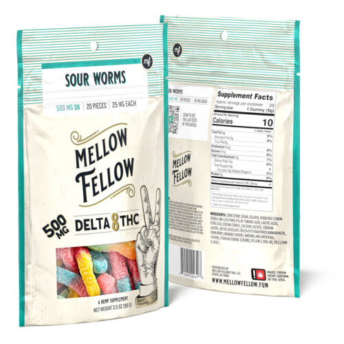 Mellow Fellow Delta 8 Gummies - Sour Gummy Worms 25mg 20 Count