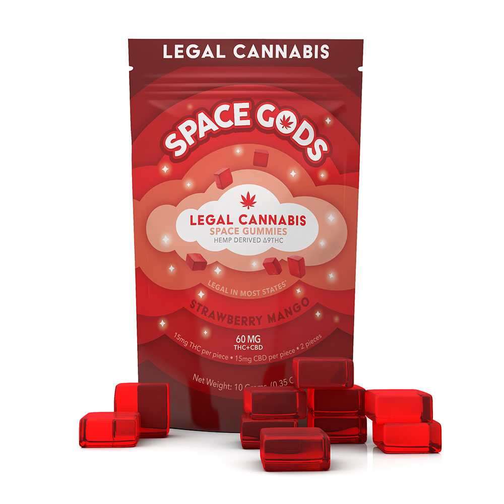 Space Gods Delta 9 THC + CBD Gummies - Strawberry Mango 15mg 10 Count