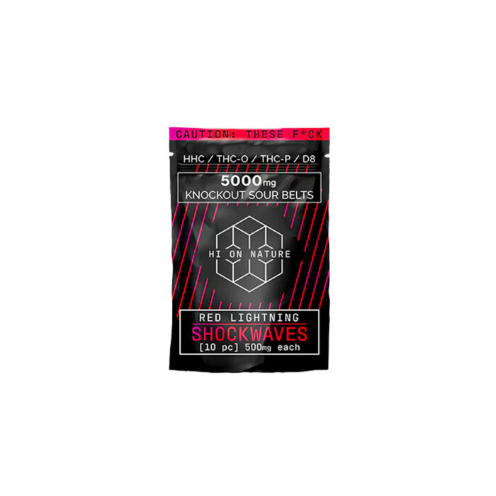 Hi On Nature Knockout Sour Belts - Red Lighting 5000mg 10 Count