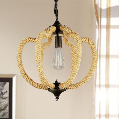 1 - Light Single Geometric Pendant with Rope Accents