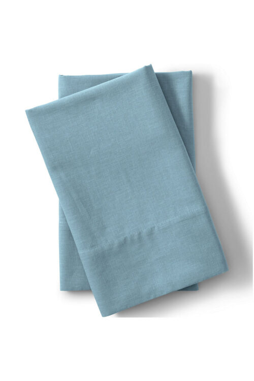 120 Thread Count Garment Washed Cotton Hemp Blend Pillowcases - Lands' End - Blue - SQ
