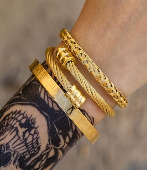 3pcsset roman numeral mens bracelets stainless steel hemp rope buckle open bangles gold pulseira bileklik bracelet jewelry7868046