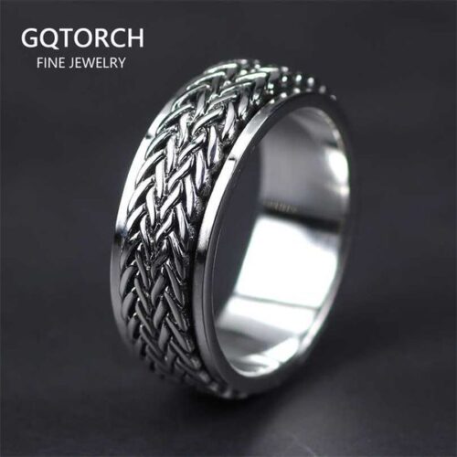 925 sterling silver rotatable rings for men and women simple hemp rope type spinner vintage thai mens jewelry 211217