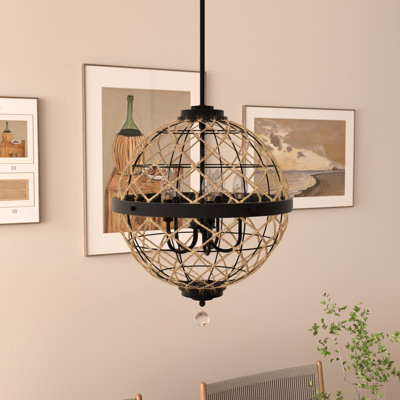 Ashley 5 - Light Sphere Dimmable Globe Chandelier with Rope Accents