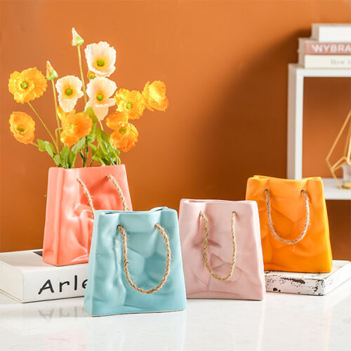 Bag Inspired Vase - Ceramic - Yellow - Blue - 4 Colors
