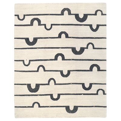 Chant Striped Hand Knotted White/Black Area Rug