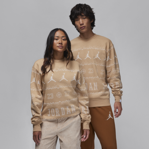 Men's Jordan Essentials Holiday Fleece Crew in Brown, Size: XL | FD7463-200