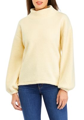Wonderly Women's Fleece Funnel Neck Sweatshirt, Beige, Small