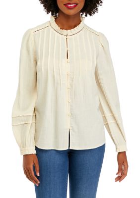 Wonderly Women's Lace Inset Blouse, Beige, Small