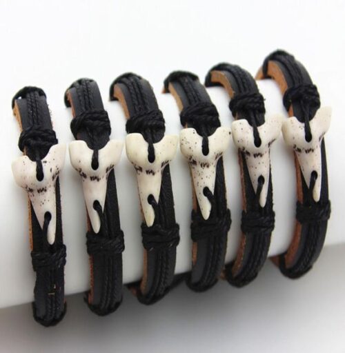 fashion jewelry wholesale lot 12pcs imitation tooth pendant surfer leather bracelets hemp leather bangle gift mb806265681